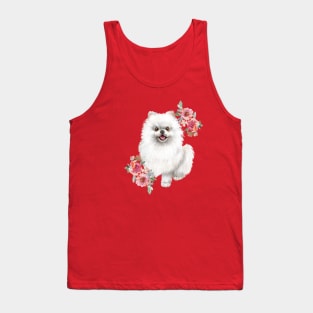 Cute White Pomeranian Puppy Dog Watercolor Art Tank Top